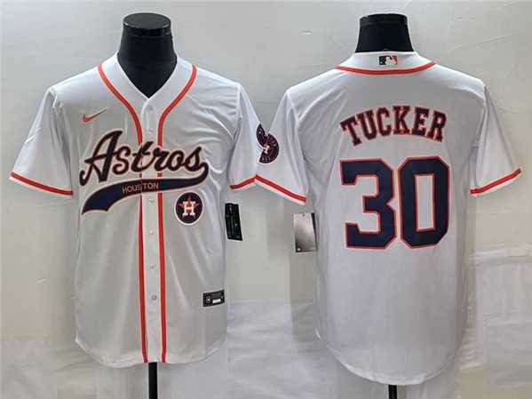 Men%27s Houston Astros #30 Kyle Tucker White With Patch Cool Base Stitched Baseball Jersey->houston astros->MLB Jersey